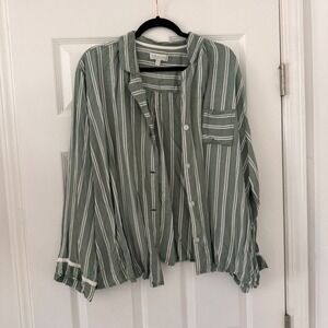 PJ Salvage Green White Stripe Rayon Button Up Shirt Pajama Top Radiate Love‎ 3X